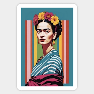 Frida's Striped Spectrum: Colorful Illustration Magnet